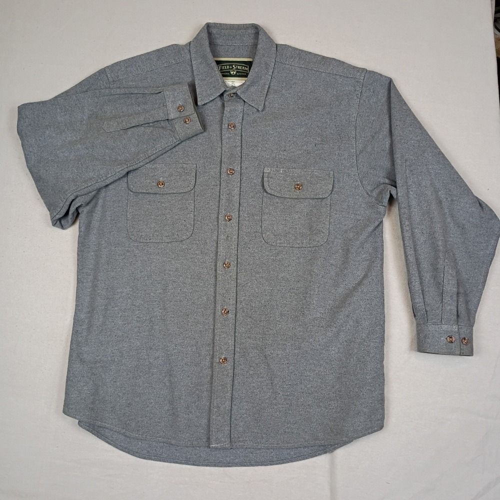 Field & Stream Mens XL Gray Cotton Flannel Button Down Work Shirt Long Sleeve